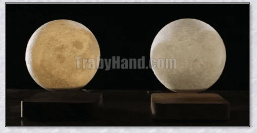 Lunamen Magnetic Levitating Moon Lamp with detailed lunar surface and floating above magnetic base