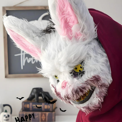 Terrifying Rabbit Mask: Bloody Plush Horror Costume Accessory for Halloween Parties and Events