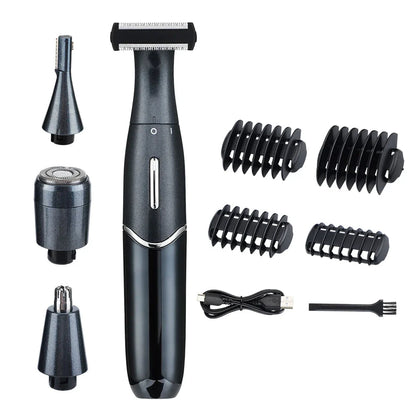 4-in-1 Rechargeable Electric Shaver for Men and Women, featuring premium materials, efficient hair removal, and smart charging capabilities
