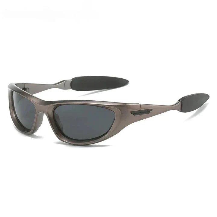 Pair of premium polarized cat eye sports sunglasses with blue-gray frames and lenses