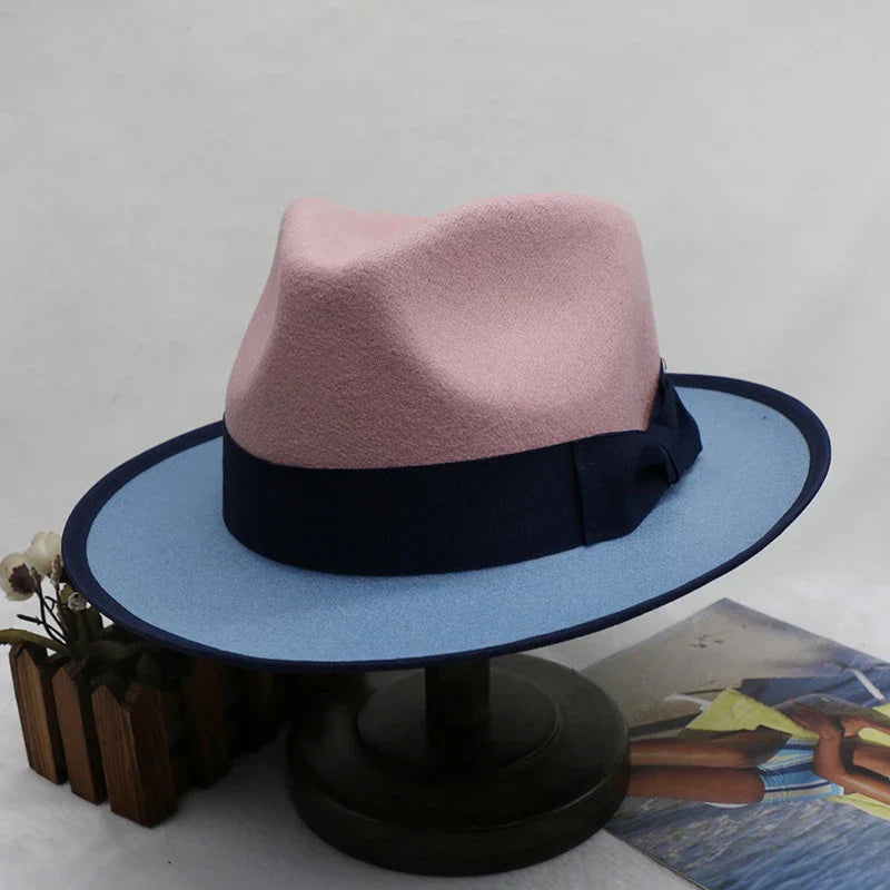 Premium Dual-Colour Felt Fedora Hat with Adjustable Size and Timeless Silhouette