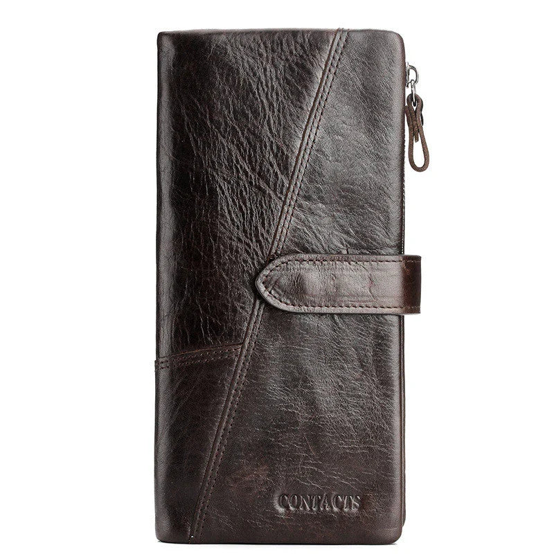 Premium genuine leather wallet with intricate stitching detail, designed for organised and stylish everyday carry