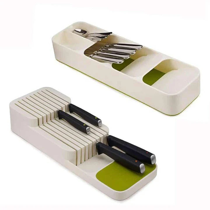 Premium food-grade kitchen cabinet organiser with adjustable trays and compartments for efficient storage of cutlery, spices, and cooking essentials