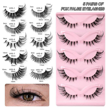 Pair of 3D cat eye and fox eye false eyelashes made from high-quality synthetic fibres for a natural, voluminous look