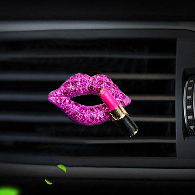 Dazzling diamond-studded lips car air freshener with a stylish rhinestone design and lemon scent