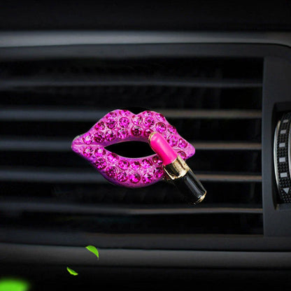 Dazzling diamond-studded lips car air freshener with a stylish rhinestone design and lemon scent
