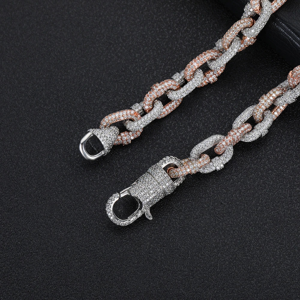 Premium two-tone copper necklace with inlaid zircon detailing and classic Cuban link chain design