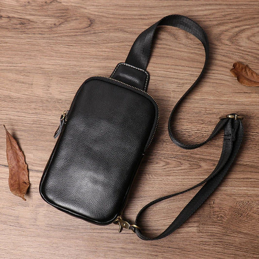 Premium leather crossbody chest bag for men with adjustable strap and spacious main compartment
