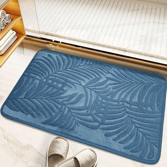 Stylish leaf pattern memory foam bath mat with a 3D embossed design, providing comfort and safety for any room in the home.