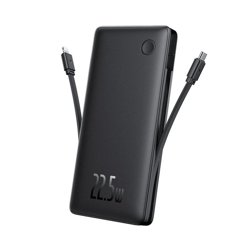 Powerful 22.5W fast charging power bank with 10,000mAh capacity and built-in USB-C and Lightning cables