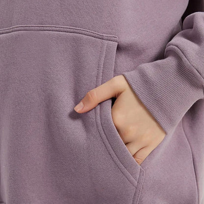 Cosy fleece hoodie and jogger set in light pink, grey, and navy blue colours for ultimate comfort and style