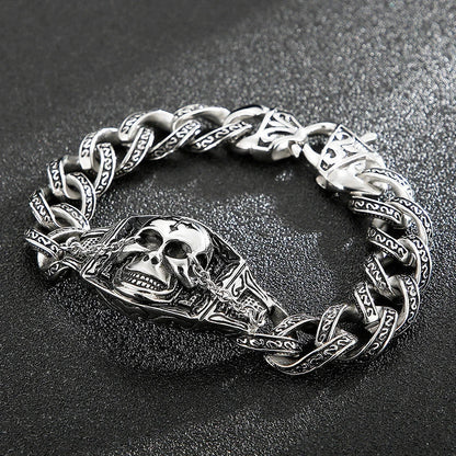Retro-Inspired Stainless Steel Bracelet for Men with Geometric Pattern and Adjustable Clasp