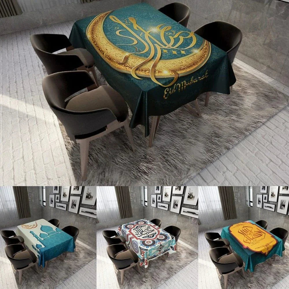 Elegant Muslim Ramadan table cloth with intricate Islamic-inspired design in various size options