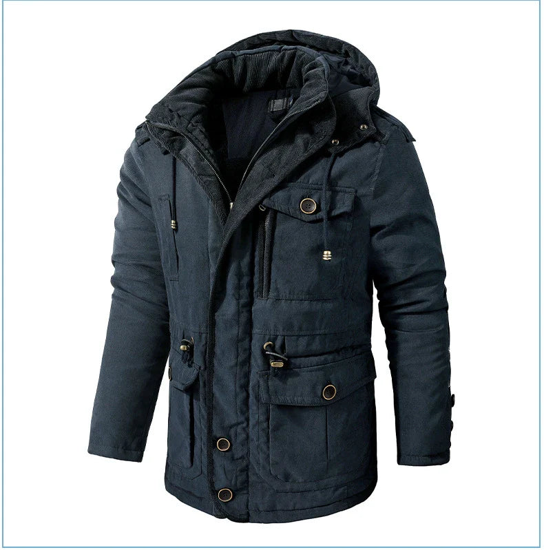 A premium fleece-lined and cotton-padded winter coat for plus-size men, available in a range of classic colours.