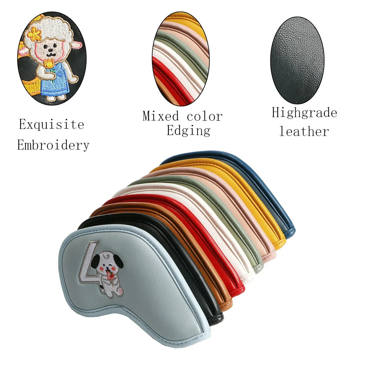 Premium printed golf iron covers in a variety of vibrant colours, designed to protect clubs and showcase personal style