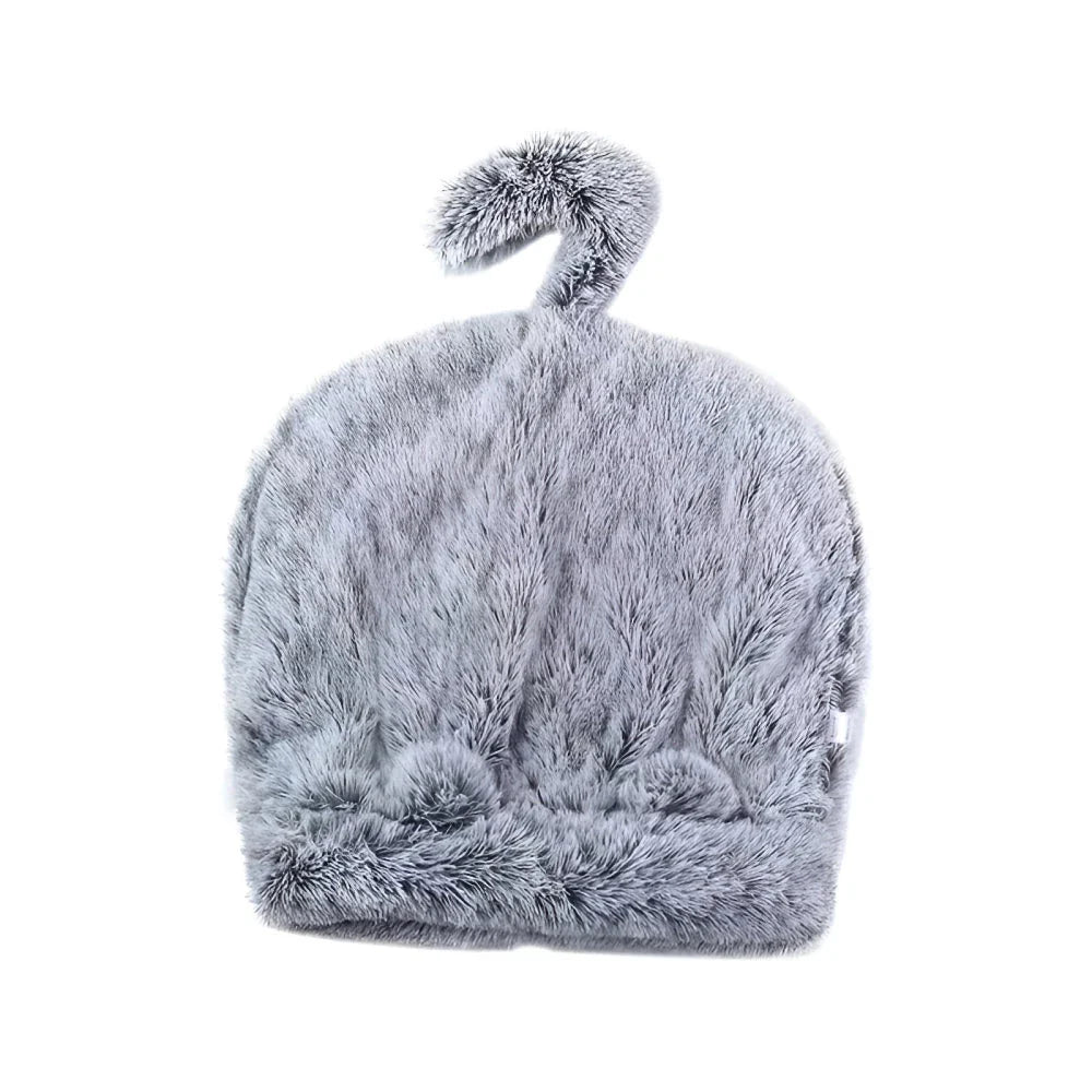 Cosy plush pet sleeping bag in grey colour, designed to keep small pets warm and comfortable