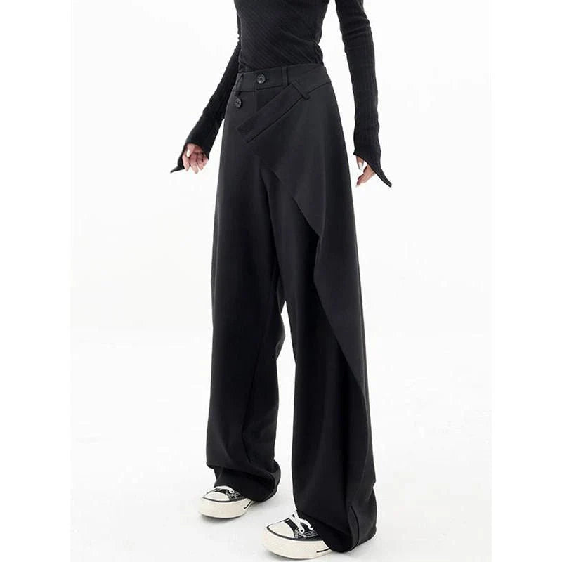 Stylish high-waisted wide-leg fashion trousers for women, made from a premium cotton-polyester blend for comfort and durability.