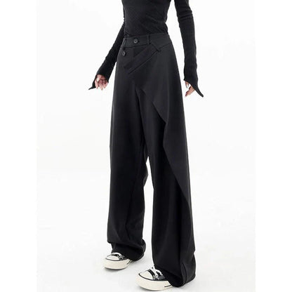 Stylish high-waisted wide-leg fashion trousers for women, made from a premium cotton-polyester blend for comfort and durability.