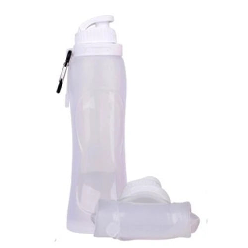 Flexible Silicone Sport Water Bottle in Gray Colour with Leak-Proof Lid and Carabiner Clip