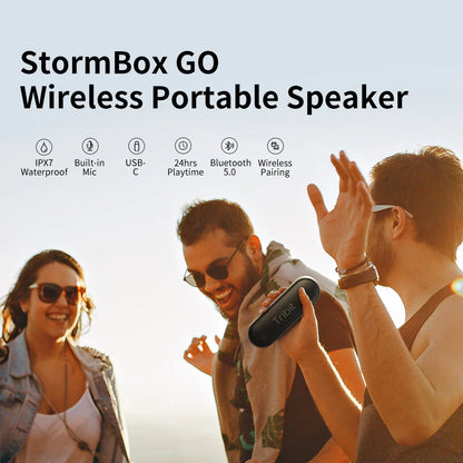 Robust portable Bluetooth speaker with 24-hour playtime, IPX7 waterproof protection, and enhanced bass for superior audio experience