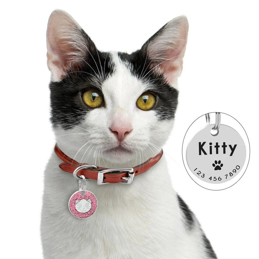 Premium stainless steel ID tag with engraved glitter design and customisable text