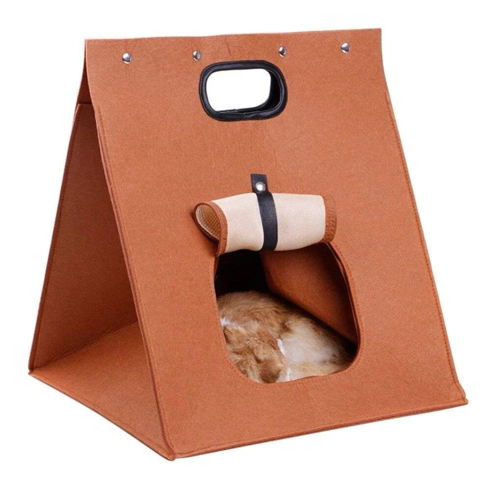 Cosy foldable cat bed with plush interior and stylish brown colour for year-round comfort and luxury