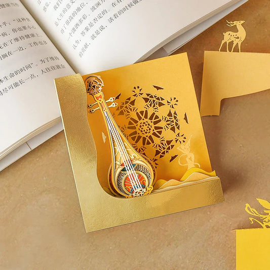 Charming desktop paper sculpture with three-dimensional notepad design, available in Dunhuang Pipa cover colour