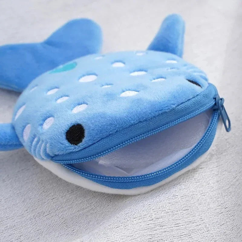 Kawaii whale shark plush coin purse with soft, durable fabric and secure zipper closure for storing small items