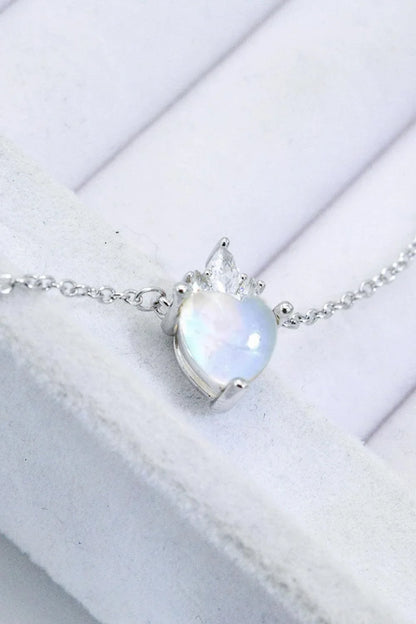 Sterling silver necklace with a natural moonstone heart-shaped pendant