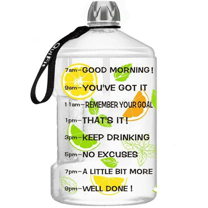 Premium customized gallon water bottle with time tracker markings, available in multiple vibrant colours