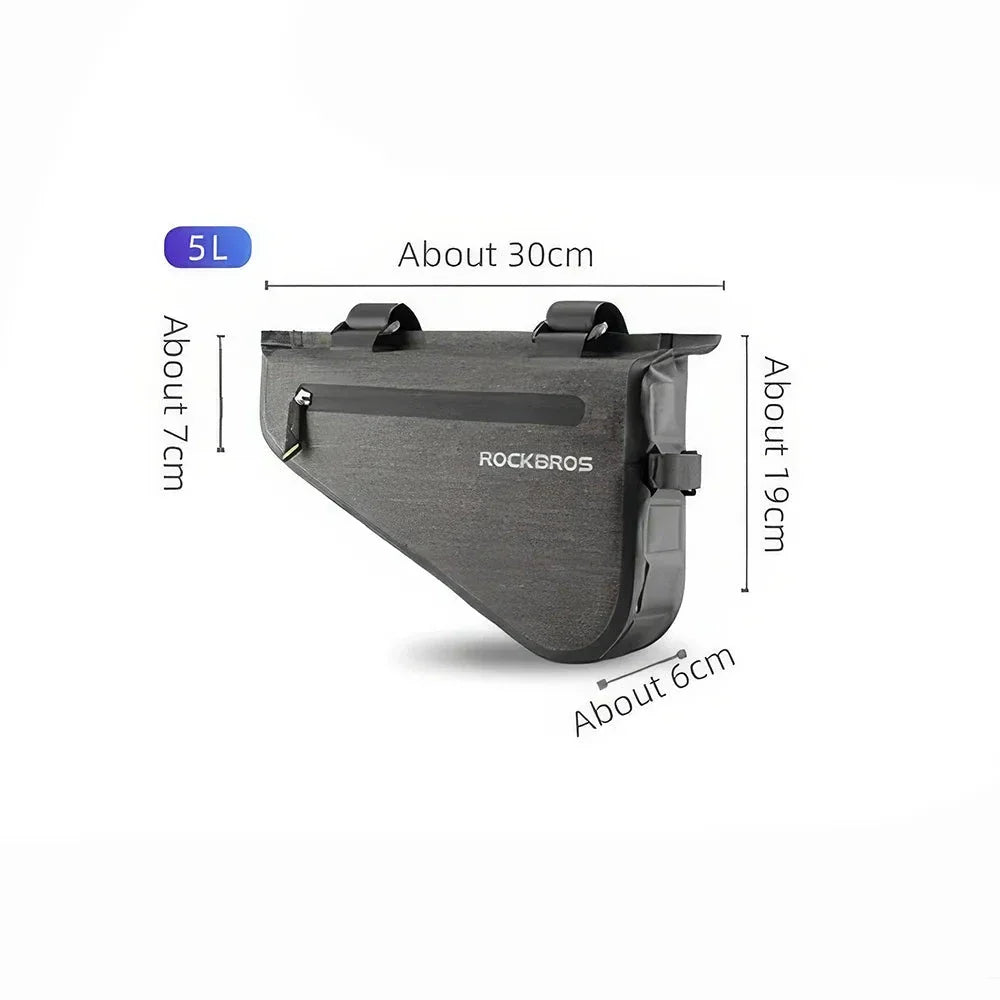 Waterproof and durable triangle-shaped bike bag with reflective accents, perfect for UK cyclists