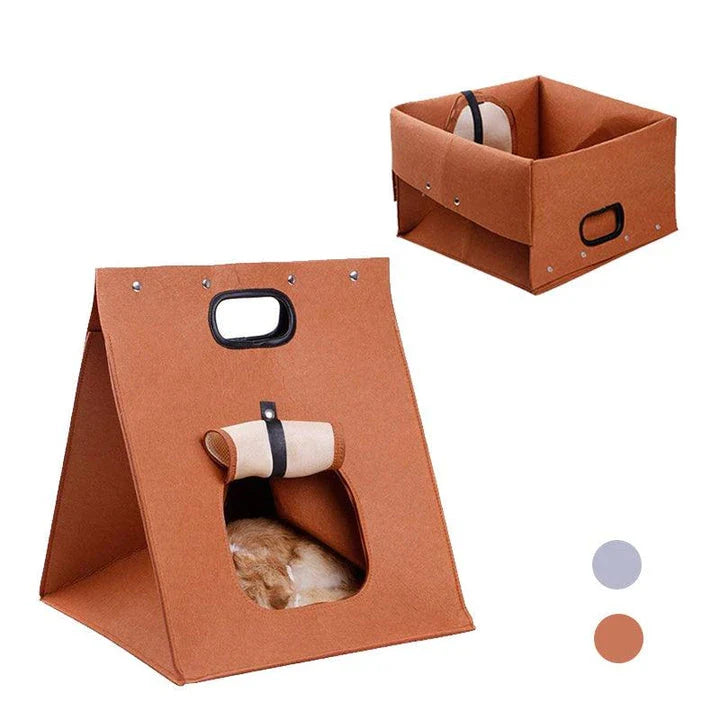 Cosy foldable cat bed with plush interior and stylish brown colour for year-round comfort and luxury