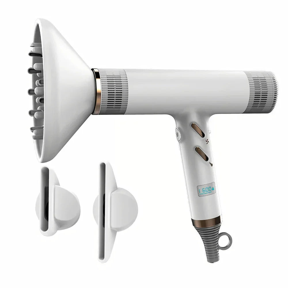 Ultra-fast professional hair dryer with 113,000 rpm/min motor, LCD display, and anion technology for healthy, shiny hair