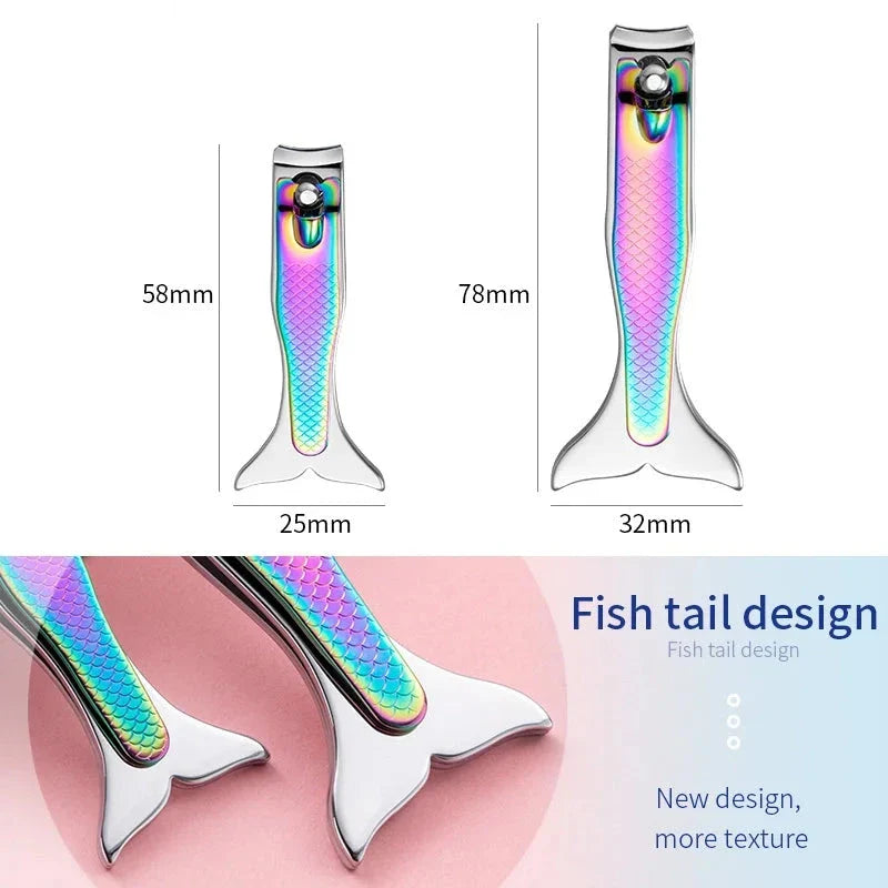 Mermaid-inspired stainless steel nail clipper in vibrant rainbow colours