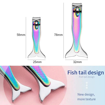 Mermaid-inspired stainless steel nail clipper in vibrant rainbow colours
