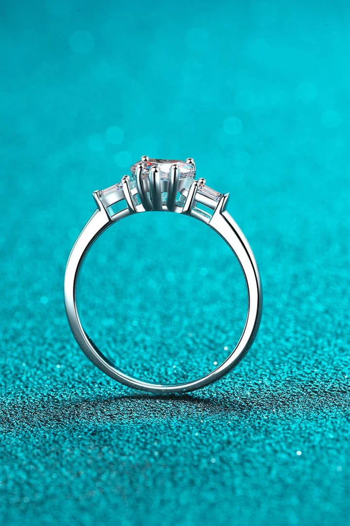 Elegant 1.2-carat moissanite heart-shaped ring in lustrous 925 sterling silver with rhodium plating