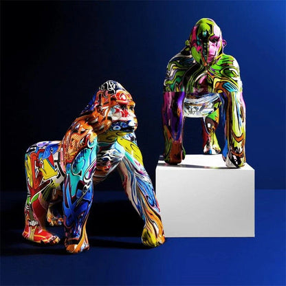 Handcrafted resin gorilla ornament in a modern, minimalist home decor setting