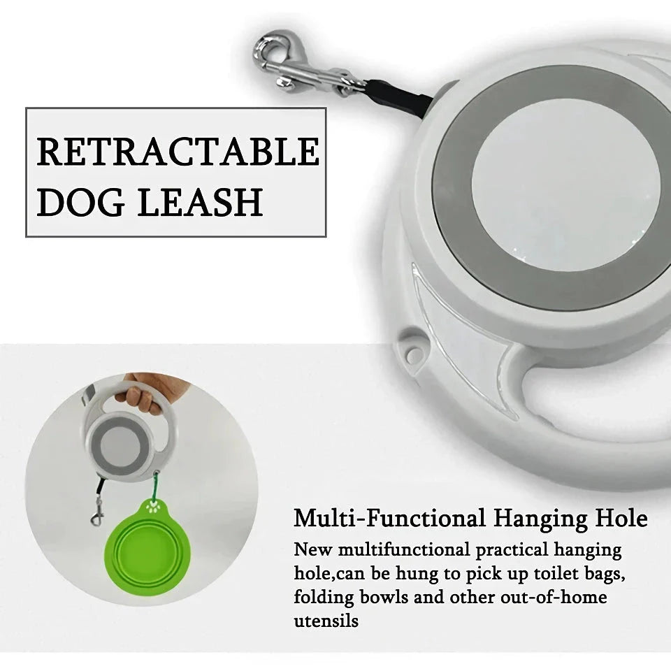 Premium 5m retractable dog leash with anti-slip handle and one-handed brake for small to medium dogs