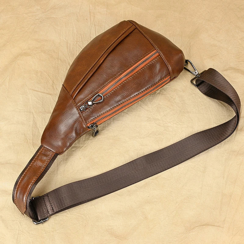 Premium genuine leather chest bag with vintage European and American design elements, perfect for the modern British gentleman.