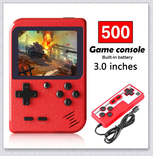 Tinytendo mini gaming console with 500 built-in retro games, compact and portable design, vibrant display, and long-lasting battery life.