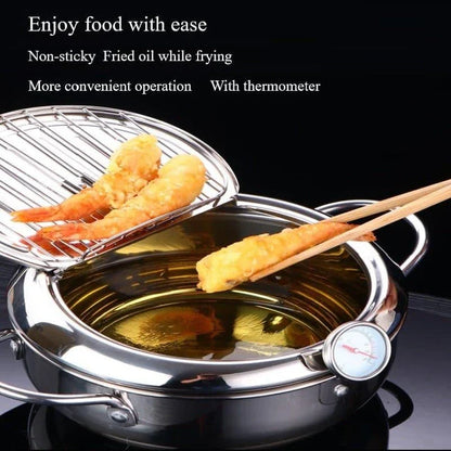 Premium aluminium deep frying pan with wooden handle for even heating and comfortable grip