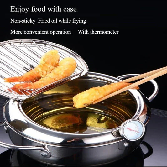 Premium aluminium deep frying pan with wooden handle for even heating and comfortable grip