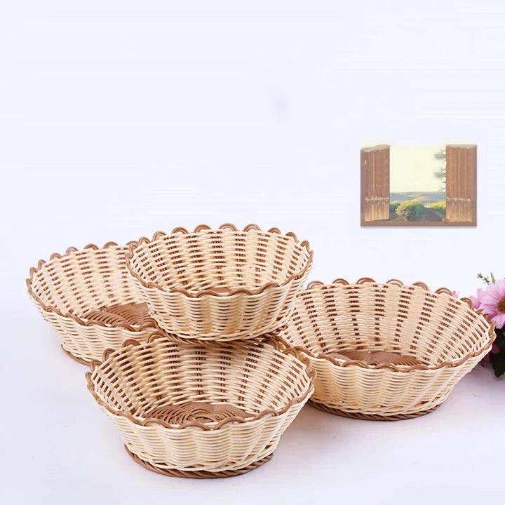 Handwoven rattan-inspired storage basket for fruits, vegetables and kitchen essentials with dustproof cover