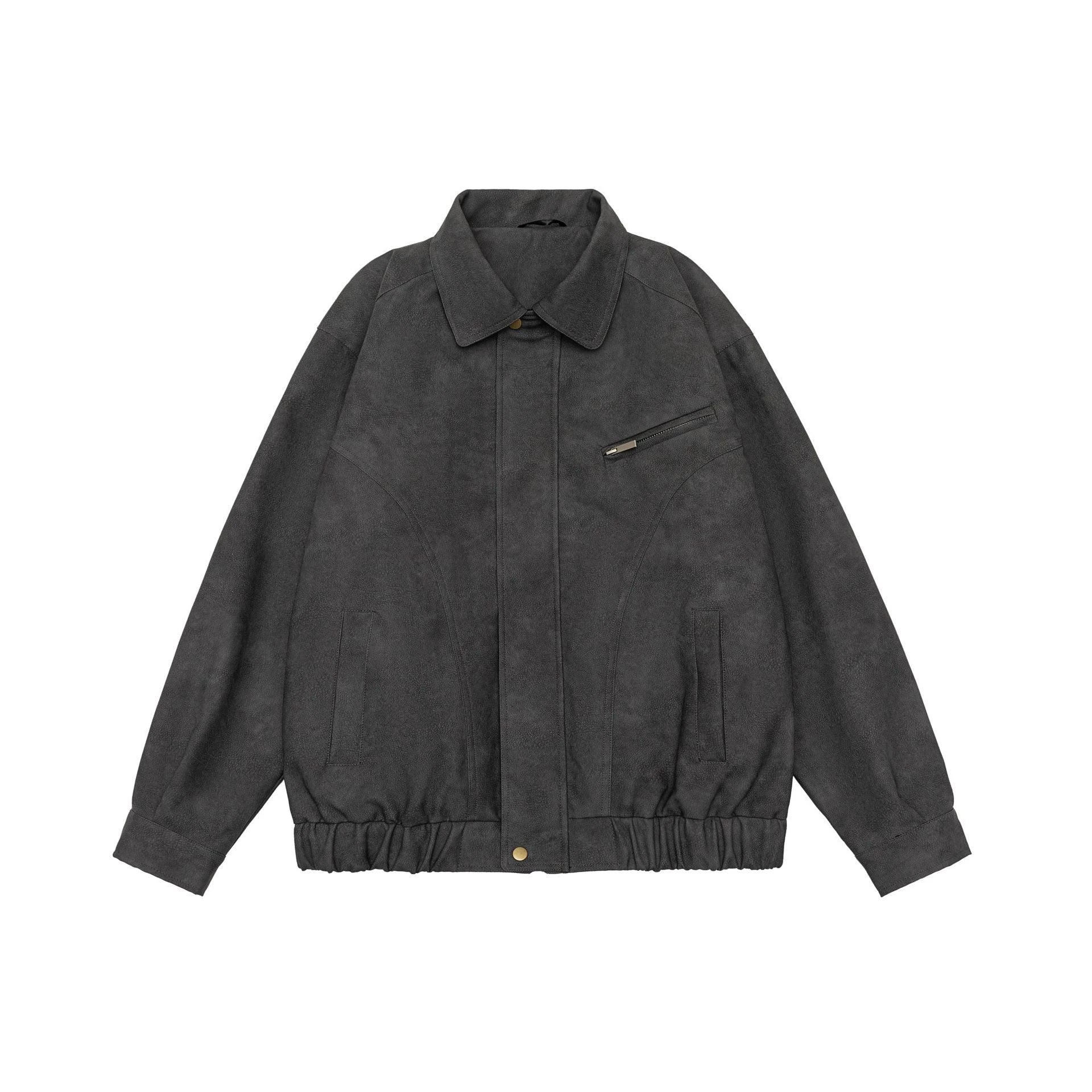 Premium vintage-inspired PU leather jacket in brown and grey colours, featuring a relaxed, tailored fit for the discerning British gentleman.