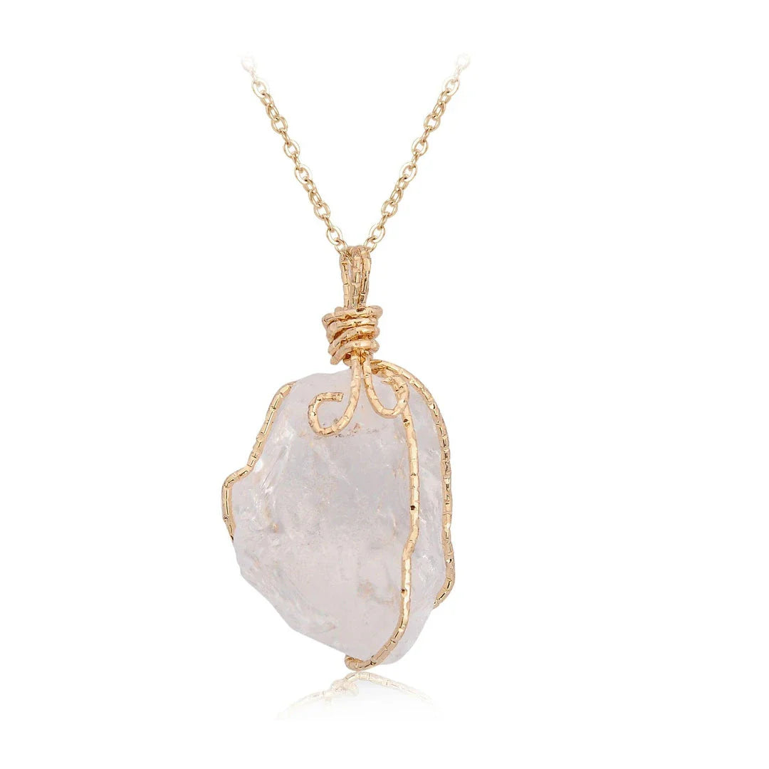 Handcrafted natural stone pendant necklace with irregular crystal for a distinctive and rustic charm