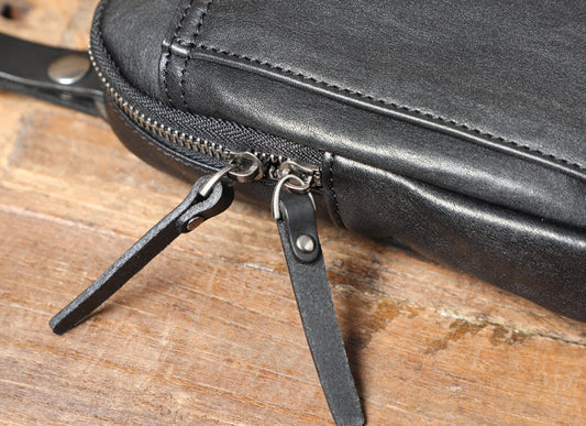 Timeless Leather One-Shoulder Crossbody Bag in Black, featuring premium British cowhide, hands-free design, and organised interior pockets
