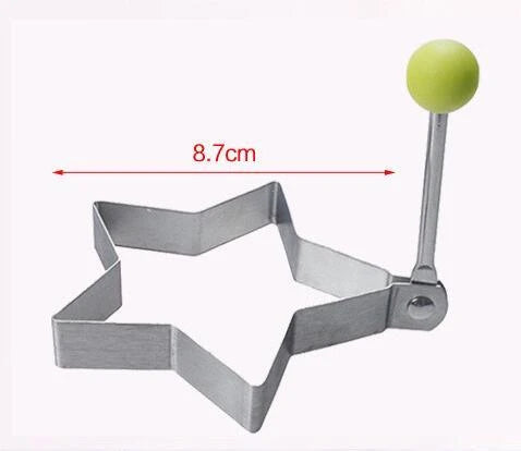 Premium stainless steel fried egg mould in various shapes including circle, flower, heart, and star