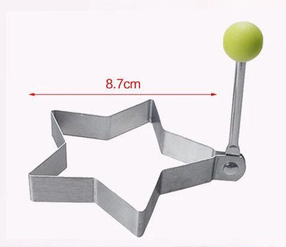 Premium stainless steel fried egg mould in various shapes including circle, flower, heart, and star