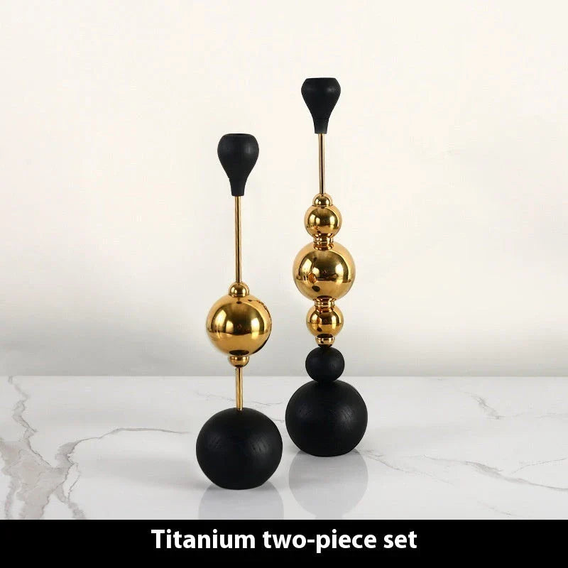 Elegant stainless steel and wooden candlestick set with a captivating design that creates a soothing ambience in any living space