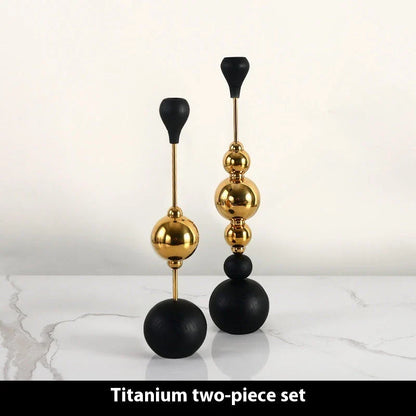 Elegant stainless steel and wooden candlestick set with a captivating design that creates a soothing ambience in any living space